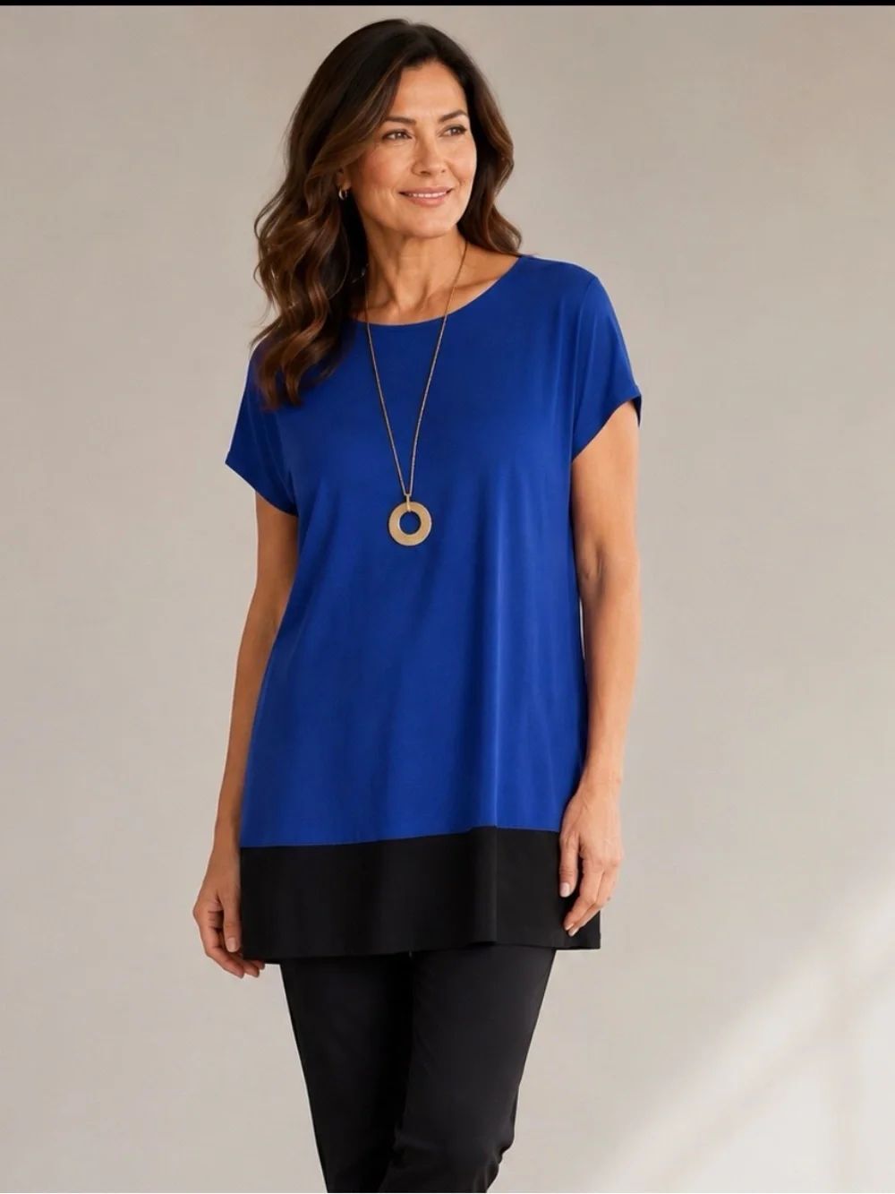 J. Jill Wearever Collection Blue Black Colorblock Tunic Top Stretch Size Medium